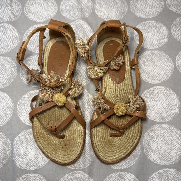 Soludos x Anthropologie Panarea Leather Tasseled Sandals Sandals Sz 6.5 - Picture 1 of 16